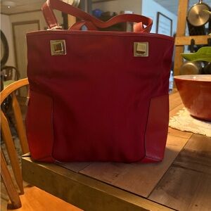 Salvatore Ferragamo Red Tote with Gold Square Accents